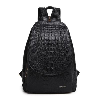 China Fasion People's University Bags Custom Backpack Black Crocodile Pattern PU Backpack For Women for sale