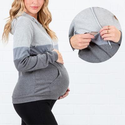 China Radiation Protection Customized High Qualith Design Cotton Colol Organic Contrast Zipper Open Feeding Sweatshirt For Bump Mom for sale