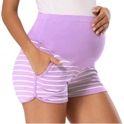 China OEM Sustainable Maternity Sports Shorts Maternity Shorts Summer Cotton Lounge Shorts Maternity Full Panel Short Pants For Women for sale