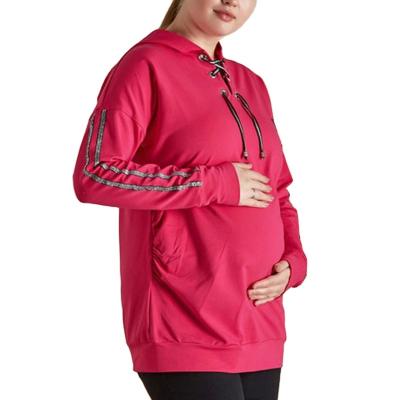 China Antibacterial Hooded Maternity Sweatshirt V-Neck Drawstring Solid Color Streetwear Maternity Maternity Hoodie for sale