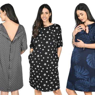 China Breathable Custom Maternity and Pregnant Wholesale Pajamas Casual Caregivers Cotton Style Hospital Delivery Nightgown Loose Sleepwear Women for sale