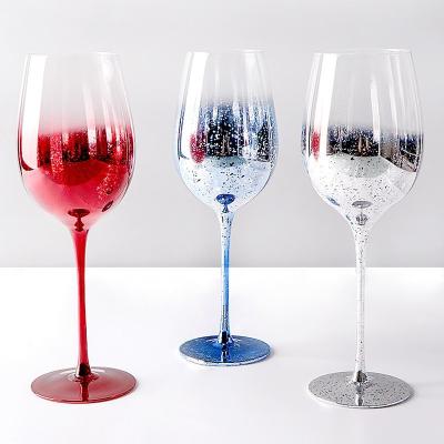 China Restaurant Glassware Factory Style Ins. Starry Sky Stem Wine Glasses Plated Blue Color Glass For Wedding Gifts for sale