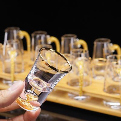 China 24K Gold Foil Wholesale Modern Luxury Shot Glass Korean Style Soju Glass Rim Shot Glass Customized Logo And Packaging for sale