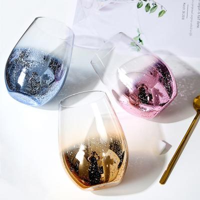 China Sky Egg Cup Transitional Cheap Starless Stemless Wine Glass Plating Tumbler Shiny Beer Whiskey Heat Resistant Glass For Party Gifts for sale