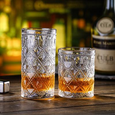 China Cheap Minimalist Diamond Whiskey Glass Vintage Water Machine Made Tumblers Clear Gold Rim Tumbler Glass Tumbler for sale