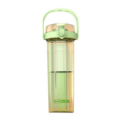 China 800ml Large Capacity Sustainable Plastic Water Bottle Can Be Customized Double Straw Straight Plastic Cup With Handle Pop Lid Kettle for sale