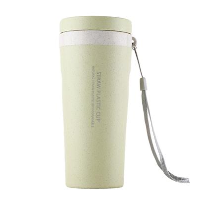 China Sustainable Biodegradable Double Walled Reusable Coffee Mug 300ml Easy Carry Wheat Straw Water Bottle for sale