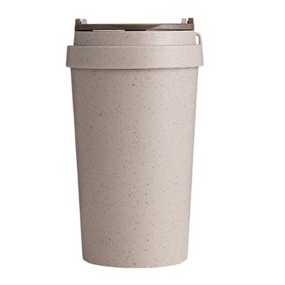 China Wheat Straw Biodegradable Double Walled Reusable Eco-Friendly Plastic Coffee Mug Tumbler Cups With Lids for sale