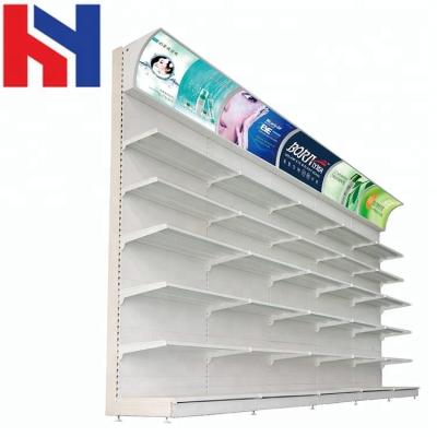 China Single Sided Supermarket Cosmetic Wall Shelves White Shop Shelves With Led Light for sale