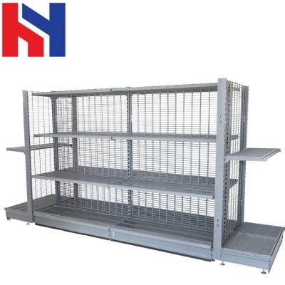 China Supermarket Retail Store Metal Wire Mesh Gondola Shelving Wall Shelf Double Sided Storage Rack For Display for sale