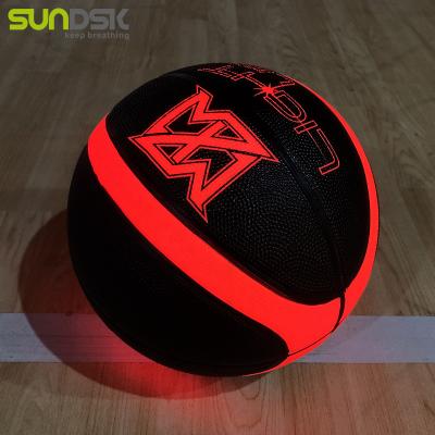 China Lasting Glow In The Dark Light Up LED Sports Balls Custom Logo Size 7 Glowing Rubber Basketball Ball for sale