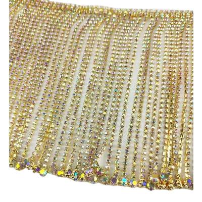 China Dress 15cm Fancy Silver Gold Color Crystal Rhinestone Diamond Cup Chain Trim Fringe Band Ribbon Decoration for sale