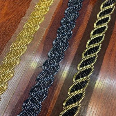 China Handmade Handmade Sewing Fancy Woman Machine Made Decorative Bead Beaded Lace Trimming For Sewing Clothes for sale