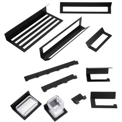 China Modern Bath Accessories Set Matte Black Stainless Steel Self Adhesive Wall Mounted Set for sale