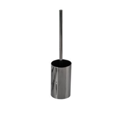 China Modern Wall Mounted Steel Chrome Black Toilet Brush With Glass Holder For Bathroom for sale