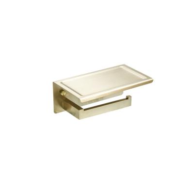 China Modern Bathroom Accessories Gold Wall Mounted Brushed Toilet Paper Holders With Shelf For Bathroom for sale