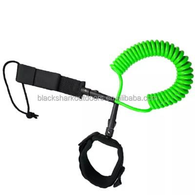 China Factory sale unisex high quality green 7mm coiled LUP surf leash for inflatable boards, hold up paddle boards, longboards, surfboards for sale