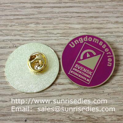 China Enamel metal emblem pins, color filled emblem pin badges with butterfly clutch for sale