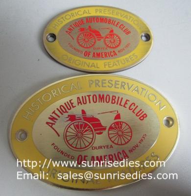 China Enamel Metal Sign Board with screw holes, OEM metal sign plate with colour filled for sale