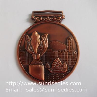 China 3D embossed medals and medallions, personalized metal medal with ribbon lace for sale