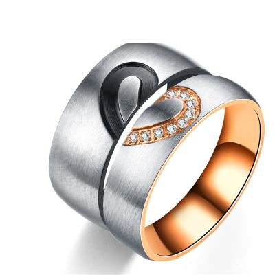 China Drop shipping 2021 Luxury Rhinestone Half Broken Heart Couples Rings Jewelry Fashion Titanium Luxury Rings TRENDY for sale