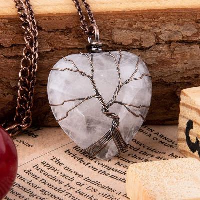 China Eco-Friendly Wire Wrapped Heart Shape Stone Pendant Necklace Charm Crystal Initial Natural Stone Necklace for sale