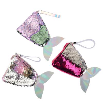 China Mermaid Tail Waterproof Hand Strap Sequined Coin Clip Children's Makeup Oxford Cosmetic Bags for sale