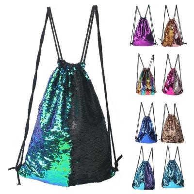 China Fashion Waterproof Wholesale Sports Sequins Outdoor Oxford Drawstring Bag Mermaid Mermaid Cosmetic Make Up Gift Bag for sale