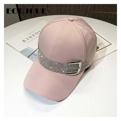 China New Fashion Rhinestone Bling Belt Pink COMMON Baseball Cap Stylish Summer Baseball Hats For Women for sale