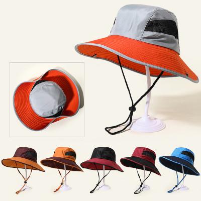 China Orange Wide Brim Hat UPF 50+ Sun Image Adjustable Bucket Hat Windproof Summer Fishing Hats For Unisex for sale