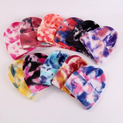 China COMMON Girls Ski Tie Dye Beanie Wool Colorful Soft Warm Women Knit Winter Beanie Hats Cap for sale