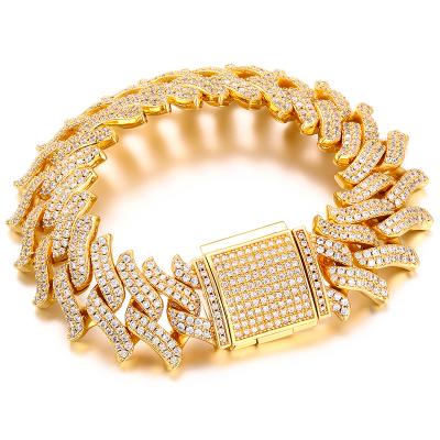 China Hip Hop/High Quality Drop Shipping Free Engrave Zircon 18K Diamond Cuban Link Logo Gold Filled Bracelet Fashion Jewelry 20mm for sale