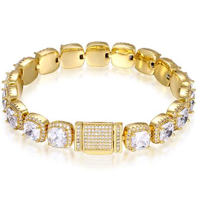 China Hip Hop& Drop Shipping High Quality Vintage 10mm Luxury Par Gold Plated Zircon Tennis Bracelet Iced Out Gemstone Bracelet for sale