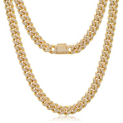 China High Quality Drop Hop/Hip Boarding 12mm 925 Sterling Silver AAAAA Cubic Zirconia Diamond Miami Cuban Link Chain Necklace for sale