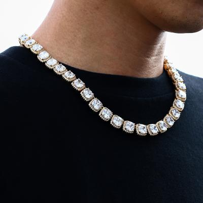 China Hip Hop& High Quality Drop Shipping Big Size Zircon Diamond Iced Out Tennis Necklace 10mm Gold Copper Alloy Plated for sale