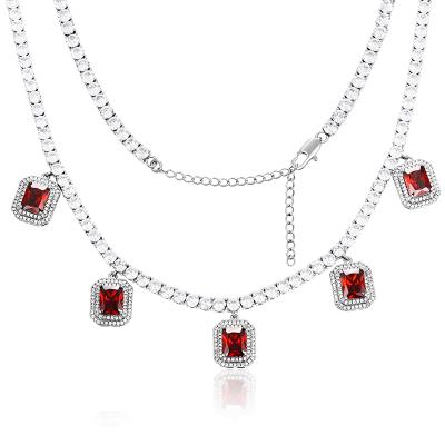 China Hip Hop& High Quality Drop Shipping 14k 18k Gold Plated Red Copper CZ Diamond Tennis Chain Necklace With Stone Charms for sale