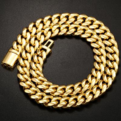 China High Quality Drop/Hip Hop Shipping Kolye No MOQ 10mm Gold Chain 18k Luxury Gold Plated Stainless Steel Cuban Link Chain Necklace for sale