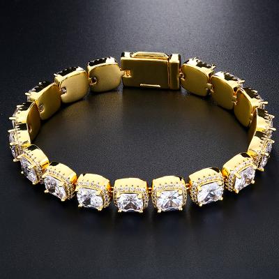 China Hip Hop& High Quality Drop Shipping European Mens Hip Hop Jewelry 18K Gold Plated Geometric Square Zircon Tennis Bracelet for sale