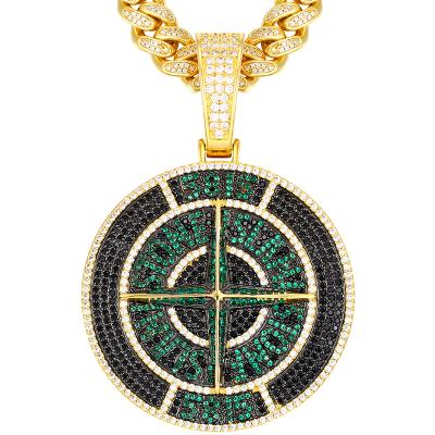 China Hiphop/High Quality/punk Drop Shipping Iced Out Hip Hop Mens Womens Jewelry Kolye Ucu Green Zircon Stone Circle Pendant for sale