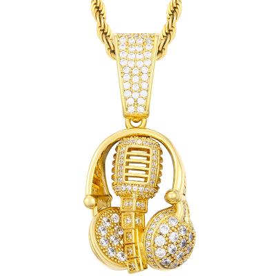 China Hiphop/High Quality/Fashion Drop Shipping Tiny Bling Pendants Iced Out Hip Pendant Microphone Gold Plated Earphone Hip Pendant Necklace for sale