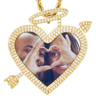 China Drop Shipping Hiphop/DIY/Memory Lover's Memory Gold Plated Heart Paved Zircon Diamond Custom Photo Arrow Pendant for sale