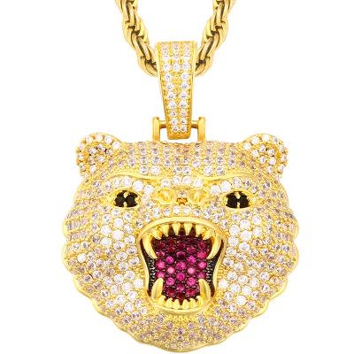 China Hiphop Gold Plated/High Quality/Fashion Drop Shipping Fancy Brass Zirconia Bear Charm Key Pendant Necklace For Women Men for sale