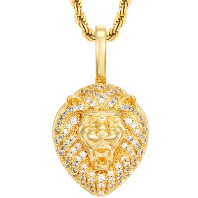 China Good Quality Hiphop/High Quality/Fashion Low Price Drop Shipping Lion Charm Pendant Gold Plated CZ Stone Pendant With Chain for sale