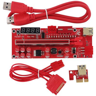 China Newest 014 PCI-E 1X adapter PCI-e card pcie riser ver to 16X GPU riser card flash adapter 10 capacitor temperature LED display risers for sale