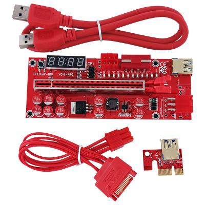 China PCI-e PCI-E 1X Adapter Card Pcie Risers VER 014pro 10 Capacitor Temperature Display to 16X GPU Adapter LED Risers Flash Cards for sale