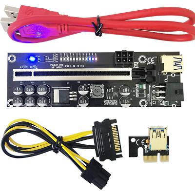 China With 16X Horse Racing Lamp Black PCI-e Risers V011Pro PCIe 1X To Riser GPU 011pro Riser Card Plus Adapter With 12 Led Lights 10 Pro Capacitor GPU V011 for sale