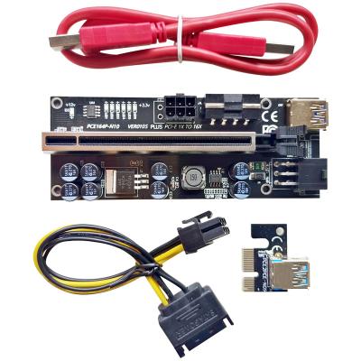 China PCI Express PCI-e Adapter Card Black VER 010s Plus Extension Adapter USB 3.0 Cable Power with 6 Led 8 Metal Slot pcie GPU Risers capacitors for sale