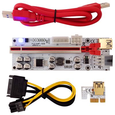 China PCI-e Adapter VER 010X Pcie Riser Card With 6 LED Lights 8 3.0 1X 16X 6 Capacitor 010X USB To GPU Risers SATA Cable Adapter PCIE pin for sale