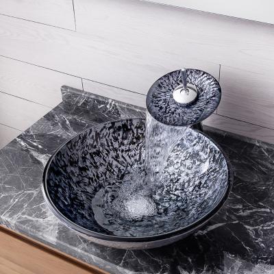 China Classic Crystal Vessel Sink Bathroom Vanity Glass Art Wash Hand Basin Mysterious Round Tempered Artistic Above Vessel Sink for sale