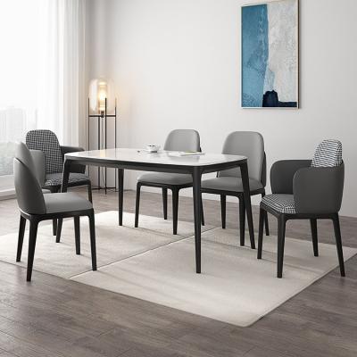 China Modern New Product Indoor Rectangular Marble Dining Table Set 6 Chairs Kalala White Chipboard Stone Table Solid Ash Wood Leg for sale